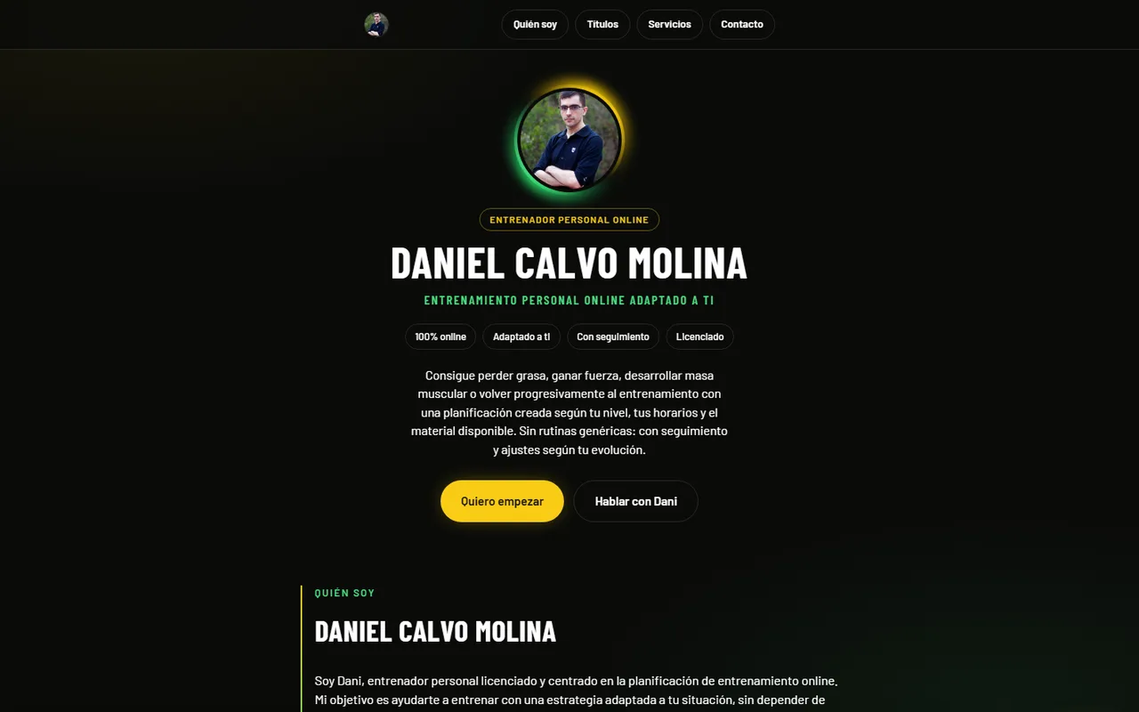 Portada de Daniel Calvo Molina, entrenador personal online